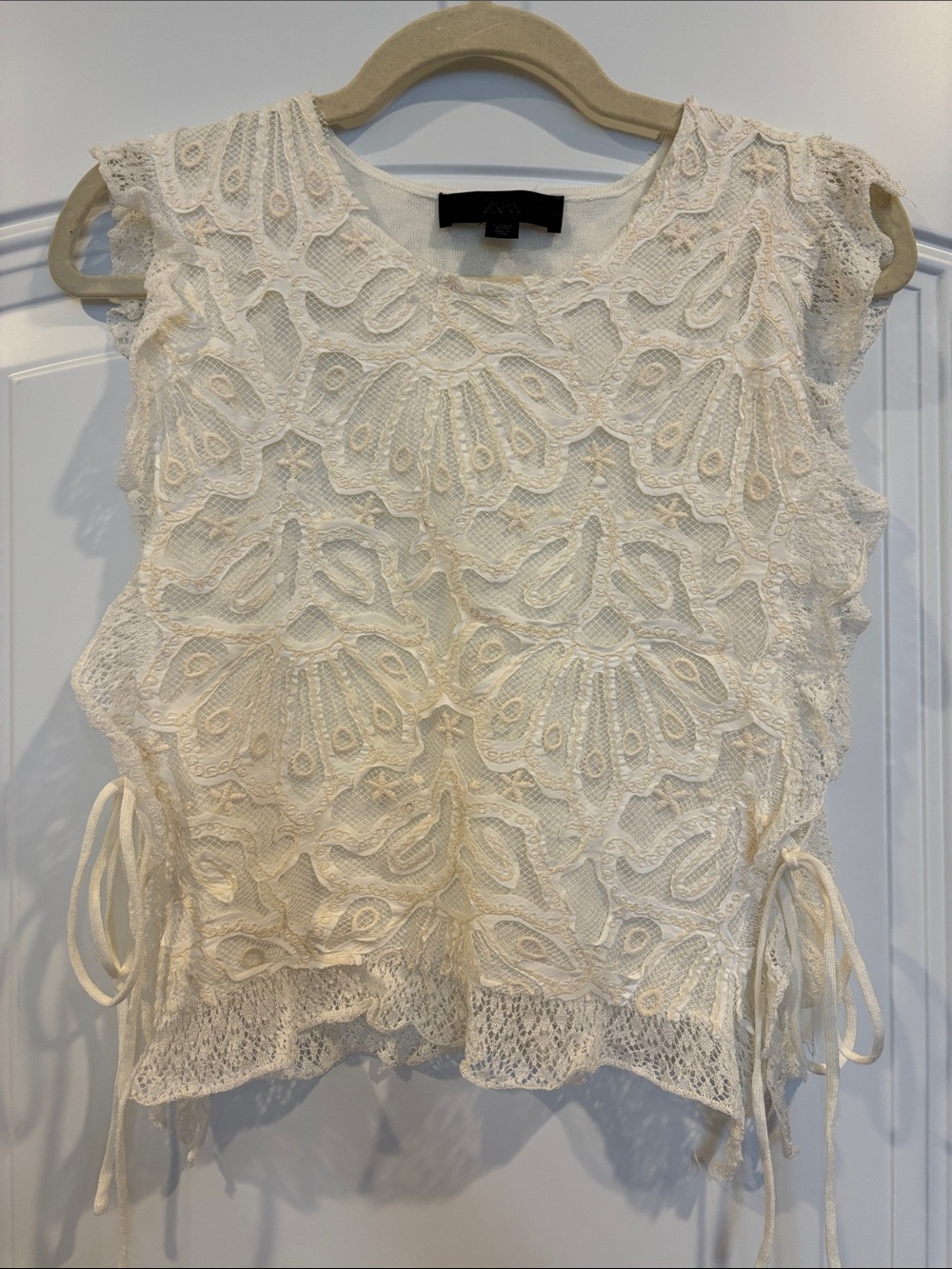 Zara Ivory Lace Overlay Sleeveless Camisole with Side Ties